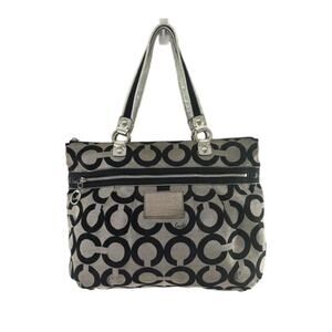 COACH POPPY Opt  Art Large Shoulder Tote  Bag Handbag Black Gray Signature Bag
